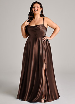 Azazie Elle Bridesmaid Dresses Ganache A-Line with Pockets Metallic Satin Dress image3