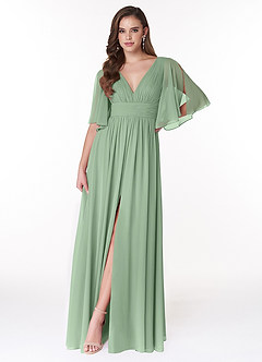 Azazie Temeka Bridesmaid Dresses Matcha A-Line Ruched Chiffon Dress image1