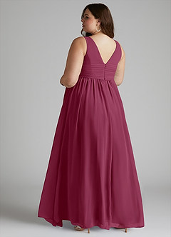 Azazie Yetta Maternity Bridesmaid Dresses A-Line V-Neck Gathered Chiffon Floor-Length Dress image11
