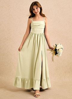 Azazie Maisie Girls Formal Flower Girl Dresses Lemon Sorbet A-Line Ruched Stretch Satin Dress image1