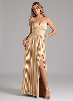 Azazie Vini Brautjungfernkleider A-Linie Plissee Stretch-Satin Kleid Champagner image1