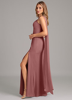 Azazie Kinsley Vestidos de damas de honor Vestido de Rosa Del Desierto de Gasa de Corte Sirena con Plisado image3