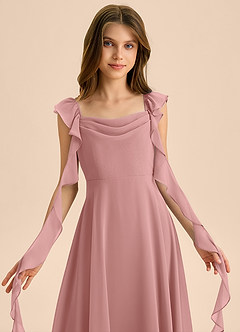 Azazie Carmin Junior Dusty Rose A-Line Ruched Chiffon Dress image6