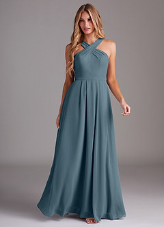 Azazie Dixie Bridesmaid Dresses Twilight A-Line Halter Pleated Chiffon Dress image3