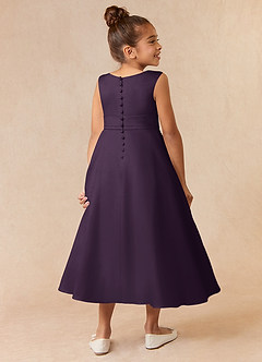 Azazie Lindy Flower Girl Dresses Plum A-Line Pleated Matte Satin Dress image6