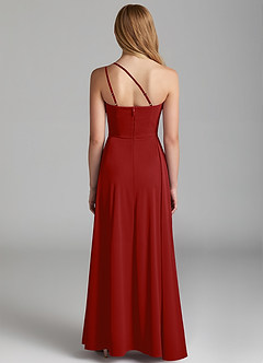 Azazie Maron Junior Pomegranate A-Line Pleated Stretch Satin Dress image4