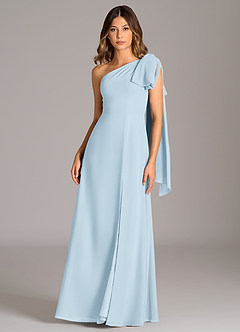 Azazie Tella Jurken voor bruidsmeisjes Jurk van Chiffon met A-Lijn One-Shoulder Hemelsblauw image2