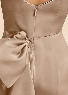 Azazie Emi Junior Taupe Sheath Bow Stretch Satin Dress image7