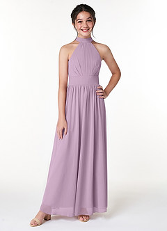 Azazie Iman Junior Linia A Pofałdowany Szyfon Długość podłogi Młodsza druhna Sukienka image4