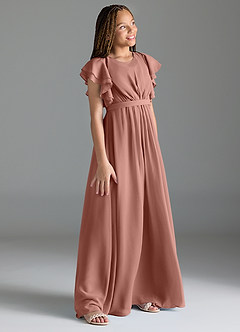 Azazie Daphne Junior Agave A-Line Pleated Chiffon Dress image3