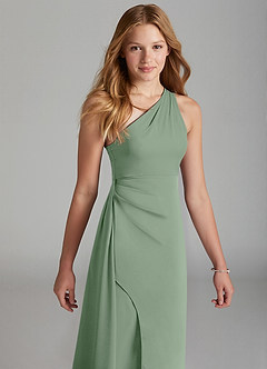 Azazie Maron Junior Matcha A-Line Pleated Stretch Satin Dress image3