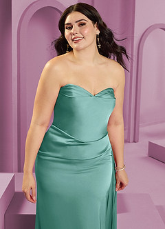 Barbie ♥ Azazie Vestidos de damas de honor Vestido de Aqua de Satén Elástico de Corte Recto Convertible con Sin tirantes image15