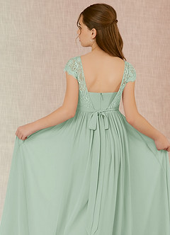 Azazie Silvermist Junior Agave A-Line Pleated Chiffon Dress image7