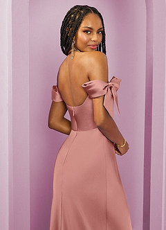 Barbie ♥ Azazie Bridesmaid Dresses Rosette Sheath Off the Shoulder Stretch Satin Convertible Dress image2