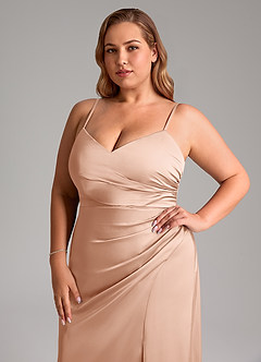 Azazie Azuree Bridesmaid Dresses Rose Gold A-Line Pleated Stretch Satin Dress image6