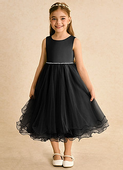 Azazie Lass Flower Girl Dresses Black A-Line Bow Tulle Dress image2