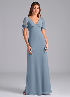 Azazie Pheby Bridesmaid Dresses Dusty Blue A-Line Pleated Chiffon Dress image4