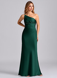 Azazie Marseli Brudtärnklänningar Klä av Sjöjungfru i Stretch Satin Ena axeln Smaragdgrön image1