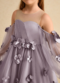 Azazie Karrie Robe Demoiselle D'honneur Fillette Robe Trapèze en Tulle avec manches Crépuscule image7