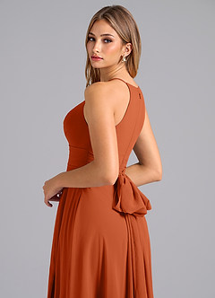 Azazie Denver Bridesmaid Dresses Burnt Orange A-Line Pleated Chiffon Dress image2