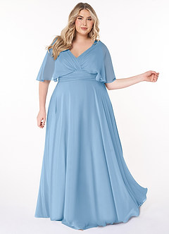 Azazie Pamela Jurken voor bruidsmeisjes Jurk van Chiffon met A-Lijn V-hals geplooid Poederblauw image8