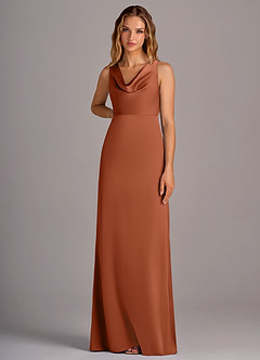 Azazie Wrenlee Bridesmaid Dresses Cedar Rose A-Line Stretch Satin Dress image6