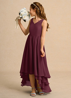 Azazie Kitten Girls Formal Robe Demoiselle D'honneur Fillette Robe Trapèze en Mousseline de soie Cabernet image5