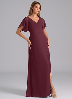 Azazie Ambrosia Probar vestidos en casa Vestido de Cabernet de Gasa de Corte en A con Plisado image4