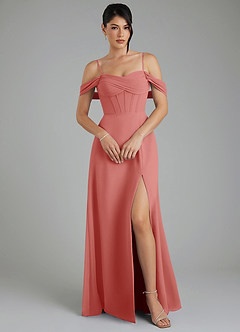 Azazie Cece Robes de demoiselle d'honneur Robe Trapèze en Mousseline de soie Épaule décolletée Antique Rose image4