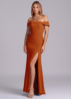 Azazie Luciana Robes de demoiselle d'honneur Robe Fourreau Convertible en Mousseline de soie Épaule décolletée Paprika image3