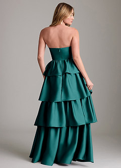 Azazie Faye Bridesmaid Dresses Peacock A-Line Ruched Stretch Satin Dress image2