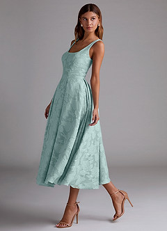 Azazie Amalie Bridesmaid Dresses Mist A-Line Pleated Floral Burnout Dress image4