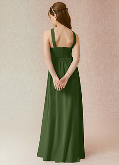 Azazie Jiya Junior Olive A-Line Pleated Chiffon Dress image2