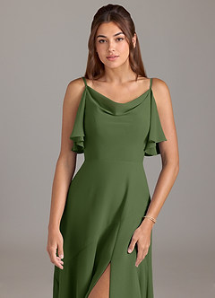 Azazie Darcia Bridesmaid Dresses Olive A-Line Side Slit Chiffon Dress image6