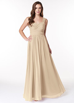 Azazie Zapheira Bridesmaid Dresses Champagne A-Line Ruched Chiffon Dress image1