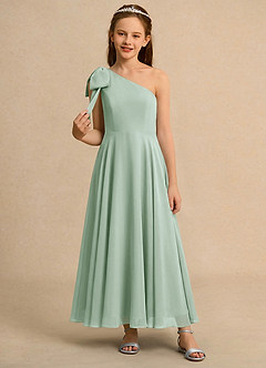 Azazie Guppy Girls Formal Flower Girl Dresses Agave A-Line One Shoulder Chiffon Dress image3