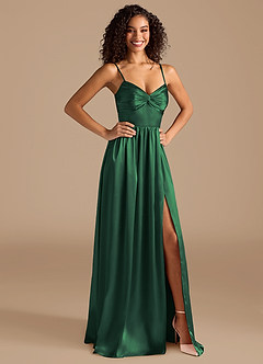 Azazie Zeya Robes de demoiselle d'honneur Robe Trapèze en Satiné métallisé Plissée Vert Foncé image6