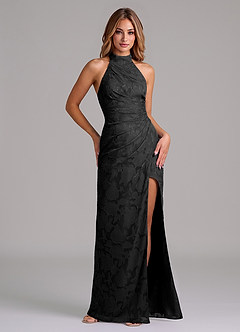 Azazie Jemma Robes de demoiselle d'honneur Robe Trapèze en Blumen-Burnout Plissée Noir image1