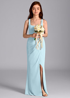 Azazie Mero Junior 인어 주름진 쉬폰 플로어 길이 주니어 신부 들러리 드레스 image1