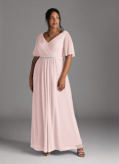 Azazie Tricia Mother of the Bride Dresses Blushing Pink A-Line V-Neck Pleated Chiffon Dress image8