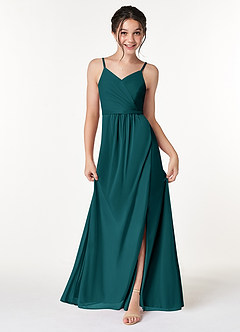 Azazie Luxy Junior Peacock Pleated Mesh Dress image1