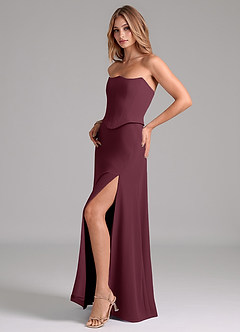 Azazie Jenilyn At-home Try On Dresses Cabernet A-Line Strapless Chiffon Dress image5