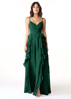 Azazie Peyton Bridesmaid Dresses Emerald A-Line Ruched Chiffon Dress image5