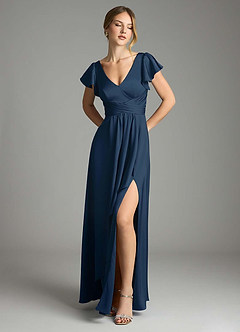 Azazie Omari Bridesmaid Dresses Dark Navy A-Line Stretch Satin Dress image1