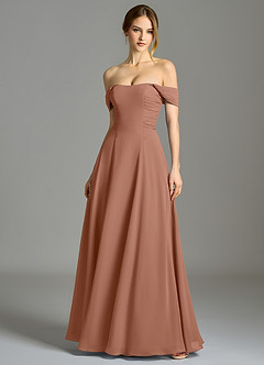 Azazie Oasis Bridesmaid Dresses Bronzer A-Line with Pockets Chiffon Dress image1
