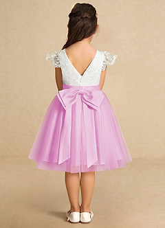 Azazie Vetty Flower Girl Dresses Ivory Candy Pink A-Line Lace Tulle Dress image7