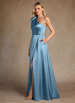 Azazie Easton Mère de la mariée Robes Robe Trapèze en Satin extensible Une épaule Acier Bleuté image2