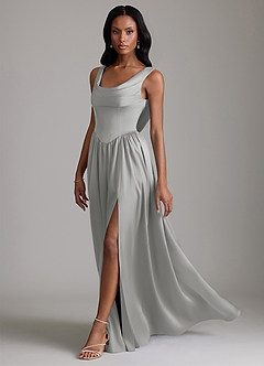 Azazie Novi Bridesmaid Dresses Silver A-Line with Pockets Stretch Satin Dress image6