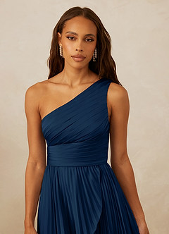 Christian Siriano Bridal for Azazie 1008 Bridesmaid Dresses Dark Navy A-Line One Shoulder Stretch Satin Dress image8