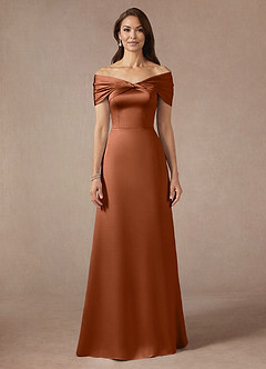 Azazie Amelia Mother of the Bride Dresses Copper A-Line Off the Shoulder Stretch Satin Dress image3